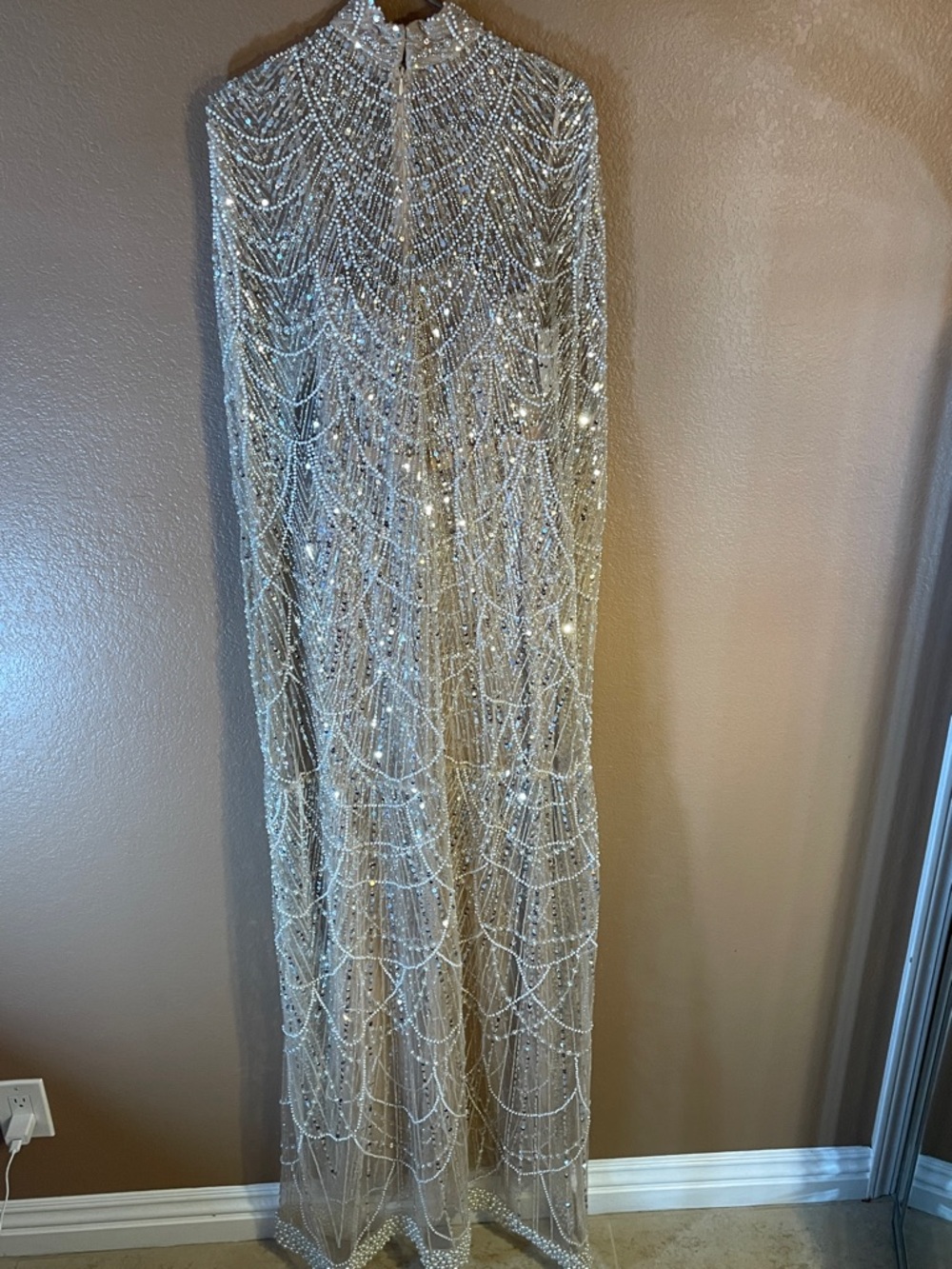 Beaded Cape Gown in Champagne - Picture 5 of 10